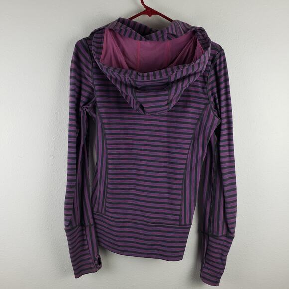 Lululemon Women's 6 In Stride Jacket Full‎ Zip Hoodie Purple Black Stripe Sporty - Picture 7 of 8